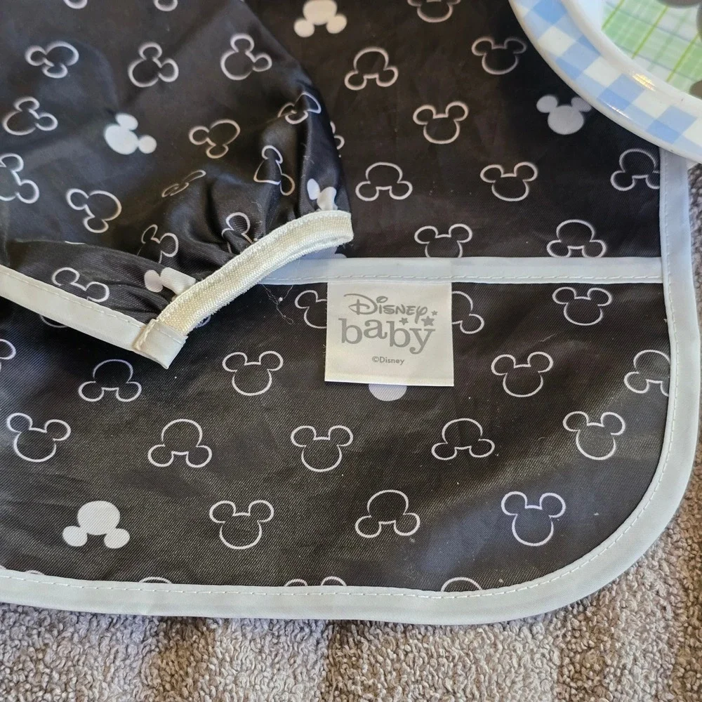 Disney Baby Mickey Mouse Bib Set Kids OS Long Sleeve Smock Melamine Toddler